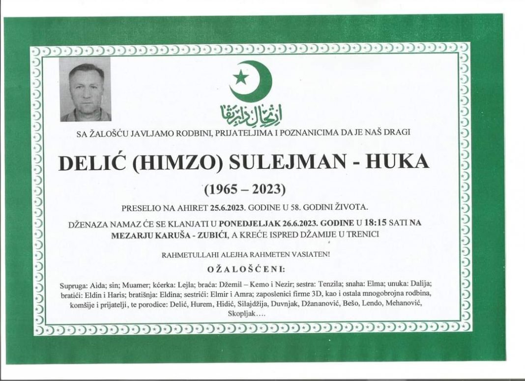 Preminuo poznati novotravnički privrednik Sulejman Delić